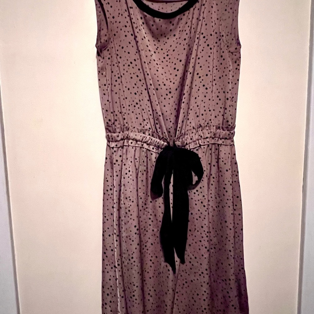 LOFT Mauve Polka Dot Midi Dress with Black Tie